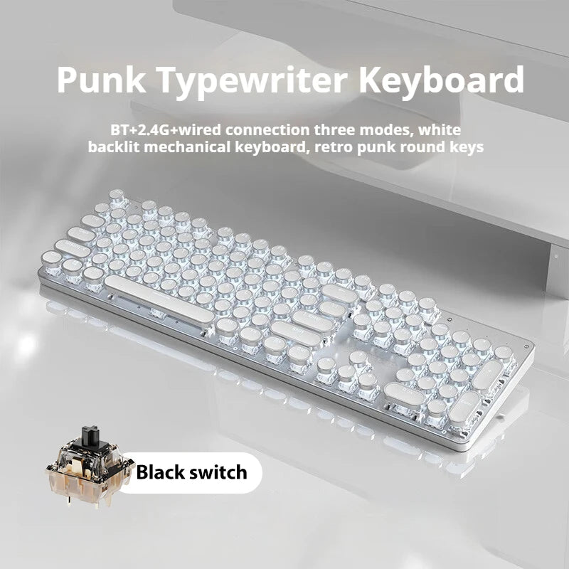 EWEADN TK950 Wireless Mechanical Keyboard, 104 Keys, White Backlit, Round Keycaps, Triple Mode BT/2.4G/Wired,  for Win/Mac