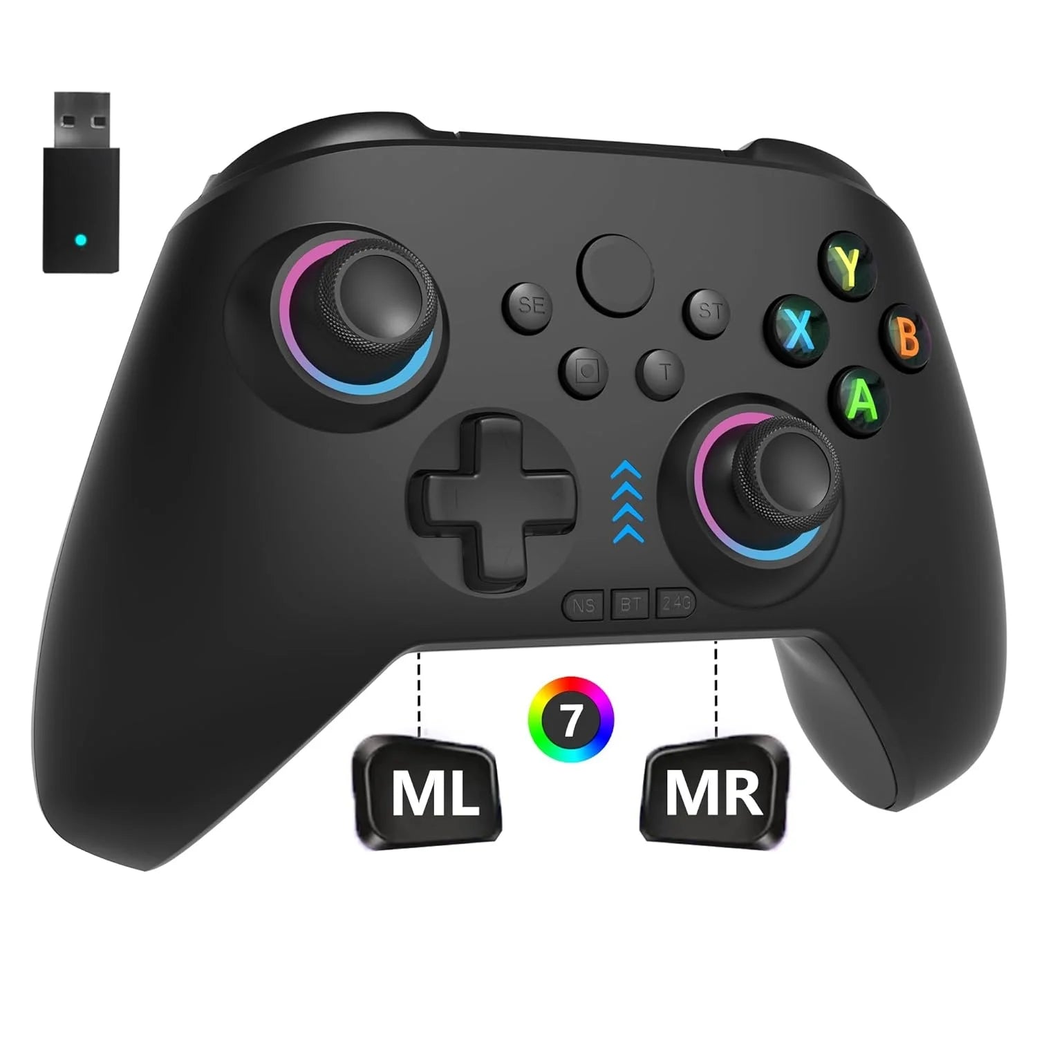2.4G Wireless/Switch Controller with RGB Lighting/Programming Keys/Corridor Joystick/Corridor Shutter/Vibration, Android Gamepad