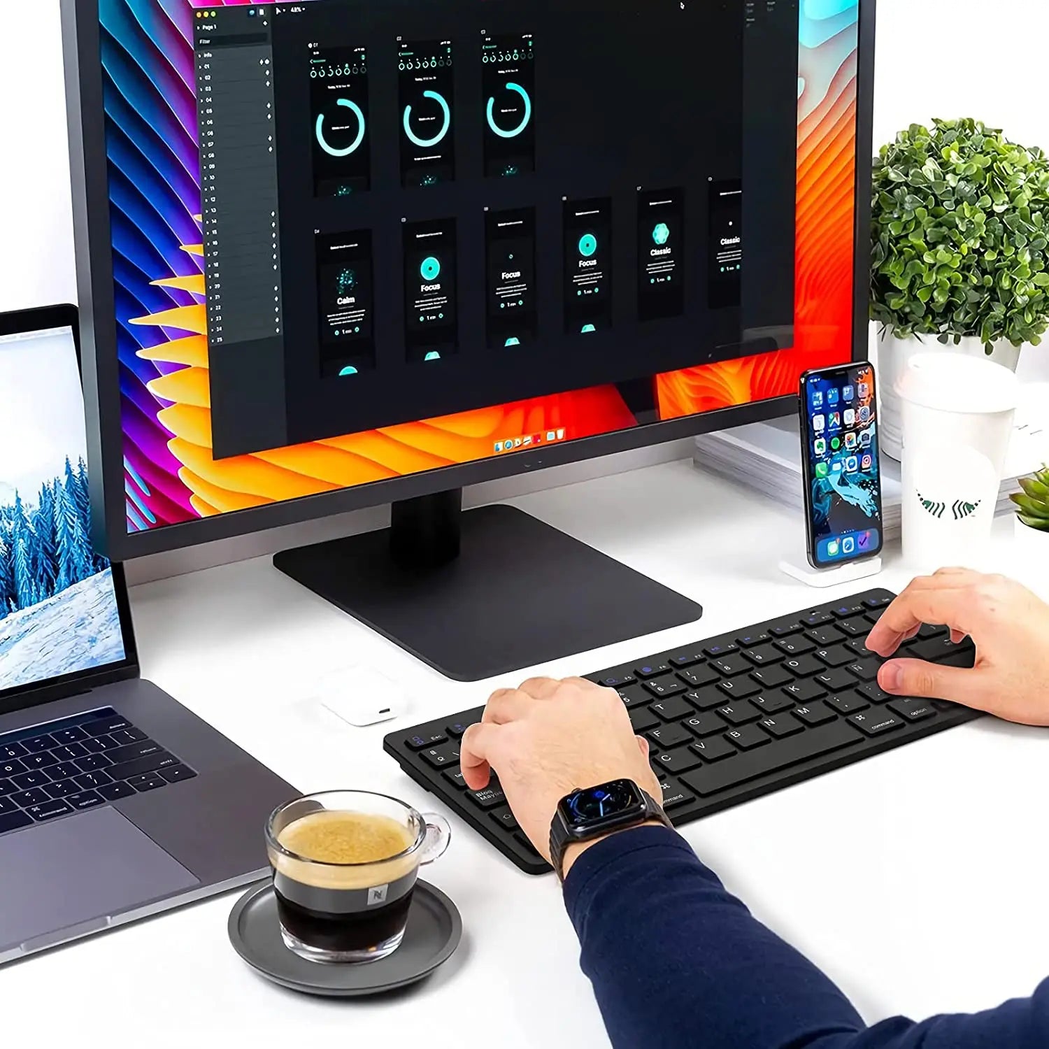 Ultra-thin Spanish Layout Bluetooth Keyboard Portable With Ñ Button Bluetooth Connection for iPad iPhone iOS Android Windows