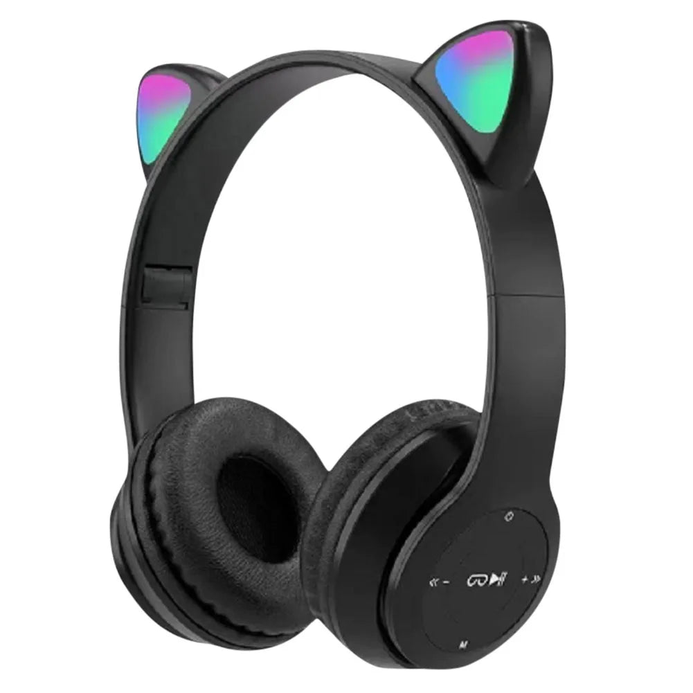 Over-Ear Headsets Cute Sports Headphones Wireless Headphones Cat Ear Bluetooth-Compatible Helmets Stereo Bass for Kids and Adult