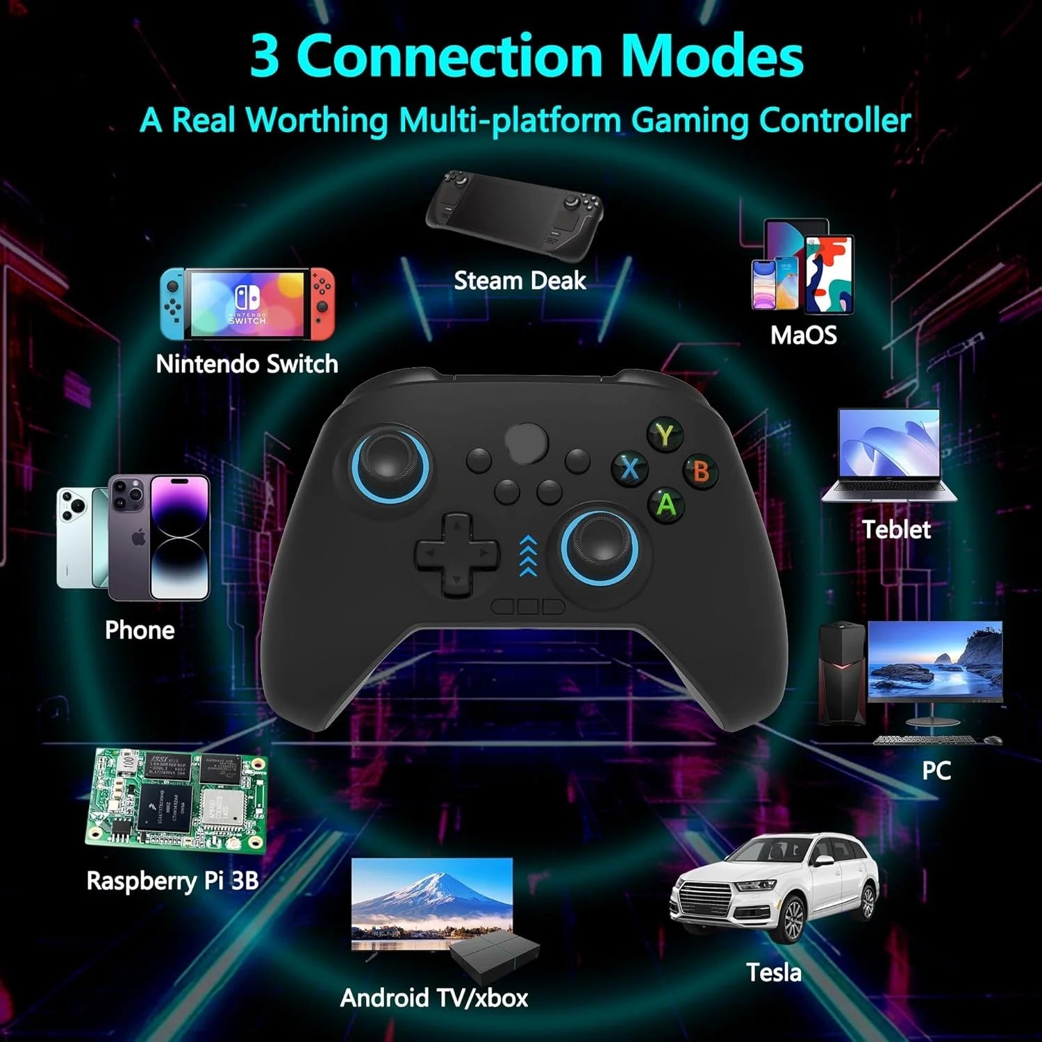 2.4G Wireless/Switch Controller with RGB Lighting/Programming Keys/Corridor Joystick/Corridor Shutter/Vibration, Android Gamepad