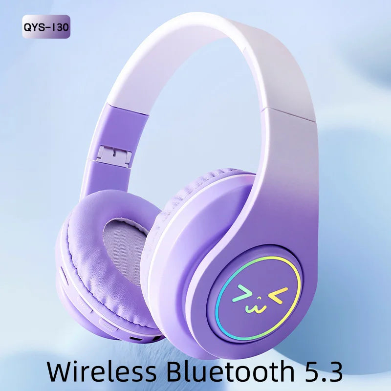 Original Wireless Bluetooth Headphones for Computer RGB Glowing Smiley Face Noise Reduction Gaming Headset Gamer Girl Bass Sport