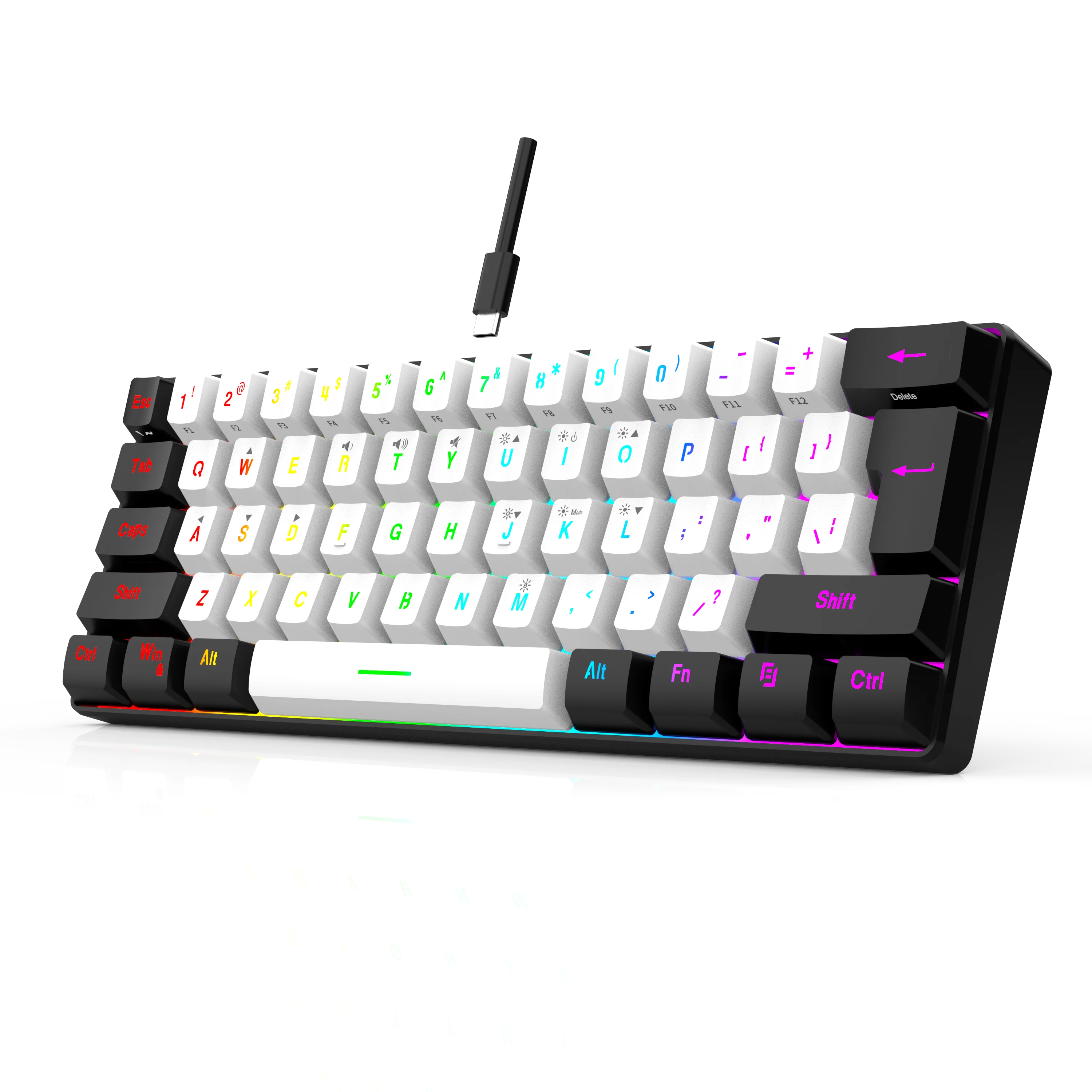 61-key wired white, black and blue switch waterproof mechanical keyboard RGB illuminated game and office kit PUBG gamer backlit