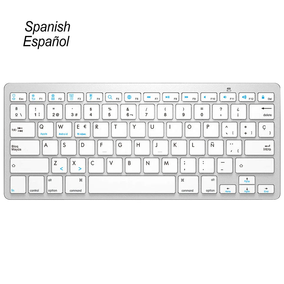 Ultra-thin Spanish Layout Bluetooth Keyboard Portable With Ñ Button Bluetooth Connection for iPad iPhone iOS Android Windows