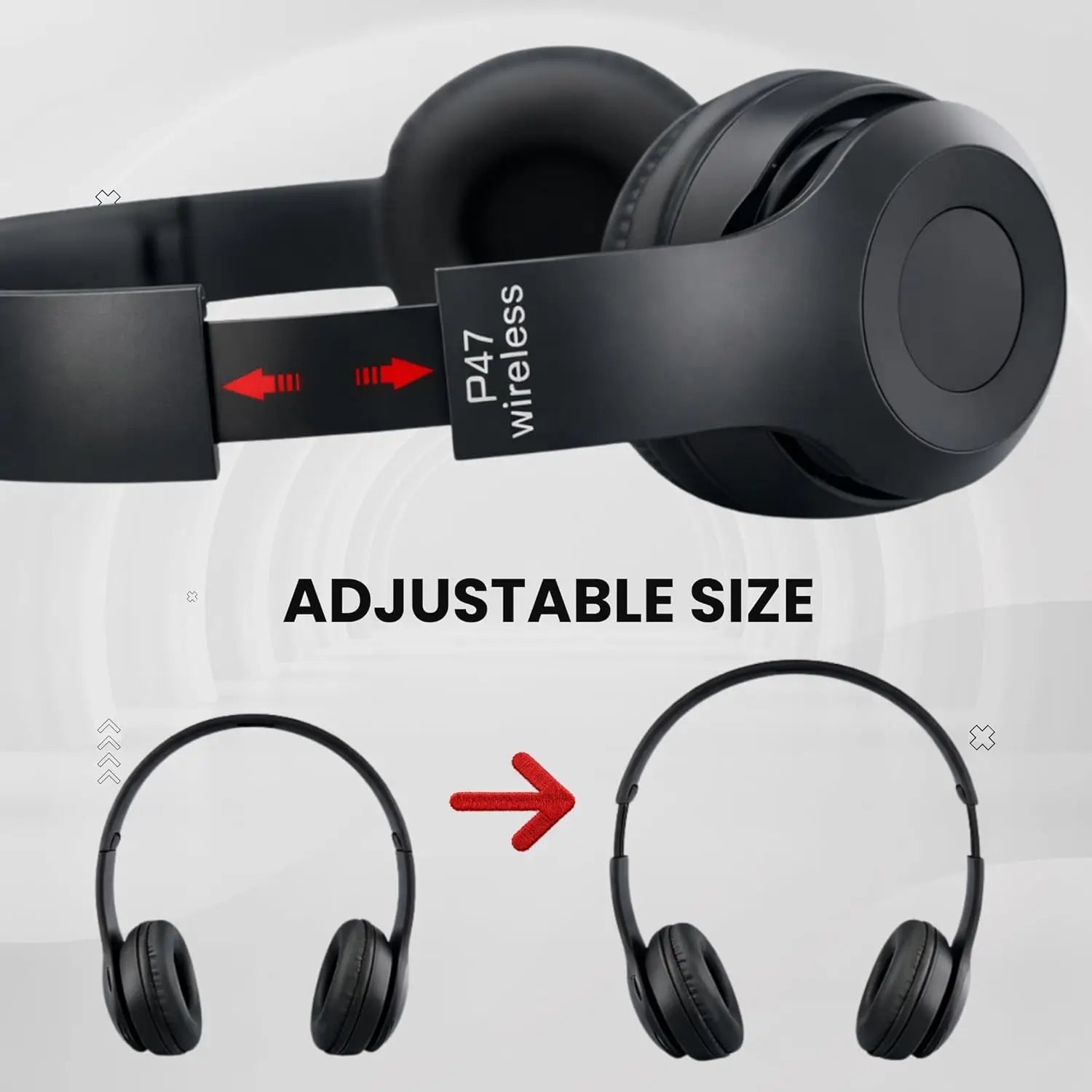 P47 Bluetooth Wireless Headphones Over-Ear Design Plastic Construction with LED Lights Surround Sound for Gaming and School