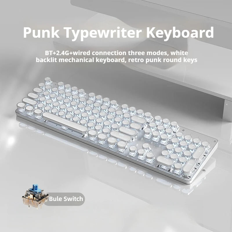 EWEADN TK950 Wireless Mechanical Keyboard, 104 Keys, White Backlit, Round Keycaps, Triple Mode BT/2.4G/Wired,  for Win/Mac