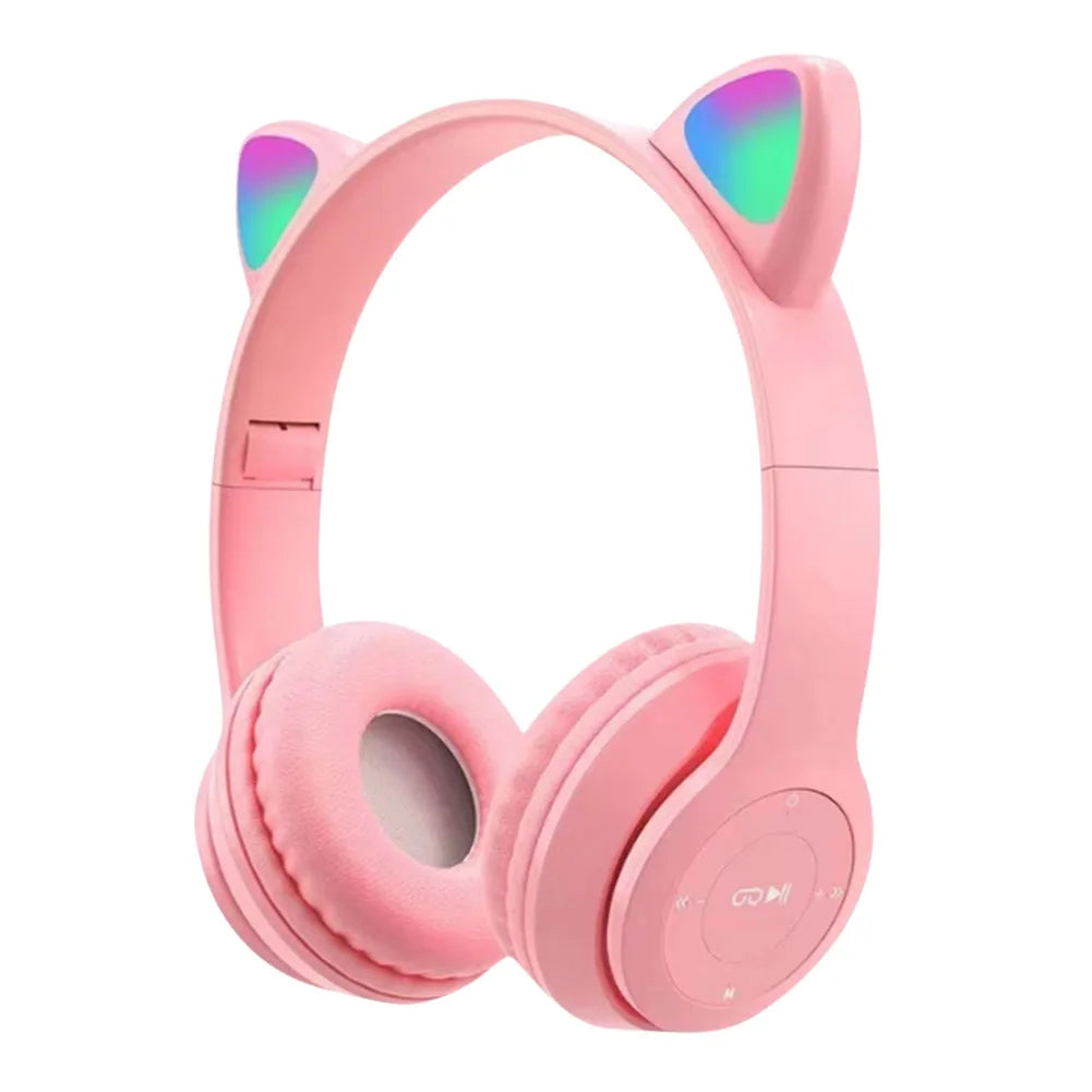 Over-Ear Headsets Cute Sports Headphones Wireless Headphones Cat Ear Bluetooth-Compatible Helmets Stereo Bass for Kids and Adult