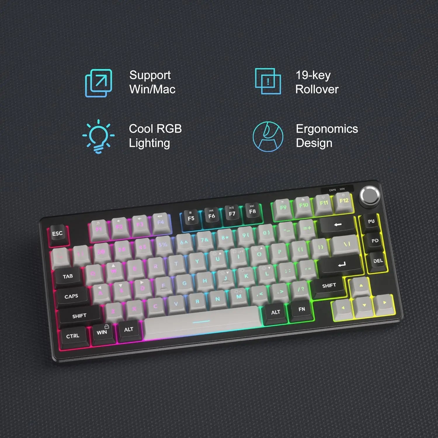 MageGee Mini 60% Gaming Keyboard, RGB Backlit 75 Key Ultra-Compact Keyboard, TS75 Ergonomic Waterproof Mechanical Feeling Office