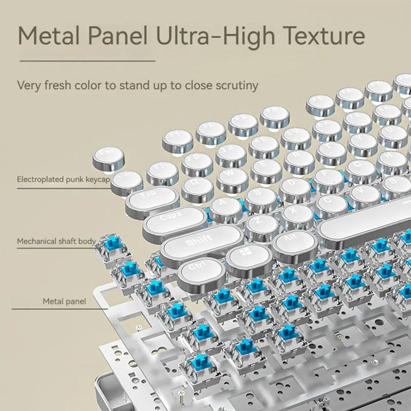 EWEADN TK950 Wireless Mechanical Keyboard, 104 Keys, White Backlit, Round Keycaps, Triple Mode BT/2.4G/Wired,  for Win/Mac