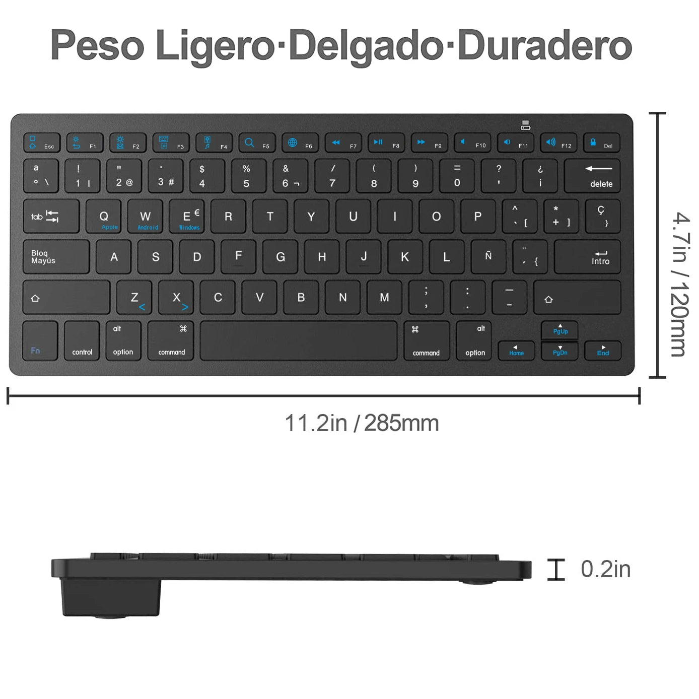 Ultra-thin Spanish Layout Bluetooth Keyboard Portable With Ñ Button Bluetooth Connection for iPad iPhone iOS Android Windows