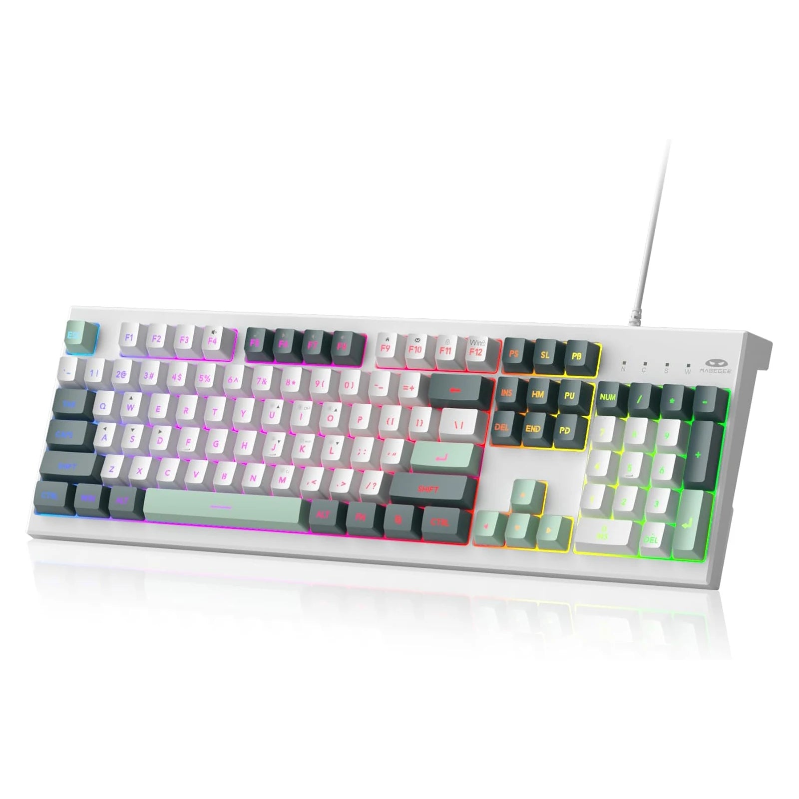 MageGee Creamy Keyboards,K2 Classic Keyboard Wired RGB Backlit 104 Keys Waterproof Ergonomic Keyboard,PC Keyboards for PC/loptop