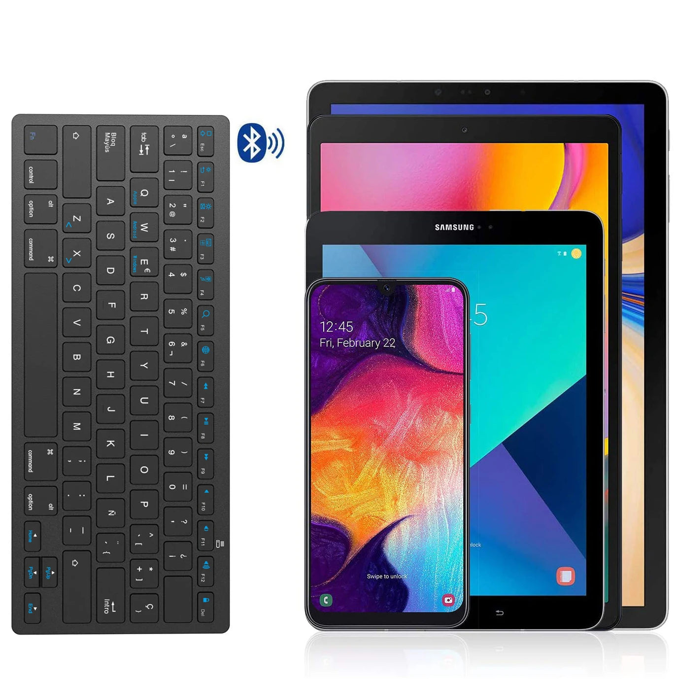 Ultra-thin Spanish Layout Bluetooth Keyboard Portable With Ñ Button Bluetooth Connection for iPad iPhone iOS Android Windows