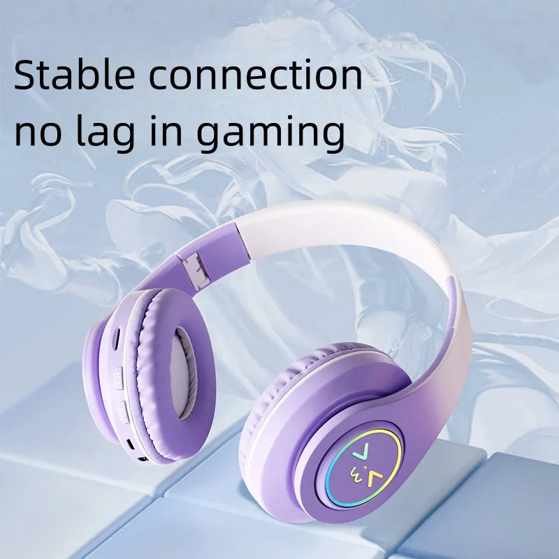 Original Wireless Bluetooth Headphones for Computer RGB Glowing Smiley Face Noise Reduction Gaming Headset Gamer Girl Bass Sport