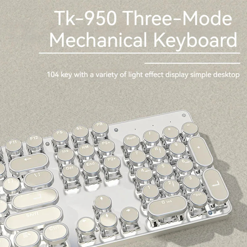 EWEADN TK950 Wireless Mechanical Keyboard, 104 Keys, White Backlit, Round Keycaps, Triple Mode BT/2.4G/Wired,  for Win/Mac
