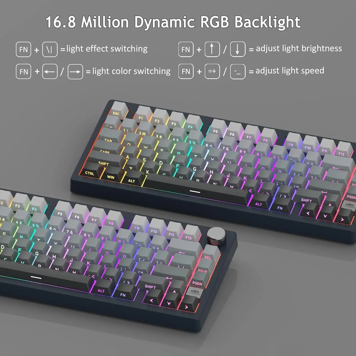 MageGee LIGHT75 Wireless Creamy Keyboard, Tri-Mode Bluetooth/2.4GHz/USB-C RGB Backlit, Gasket Hot Swappable Custom Gaming Keyboa