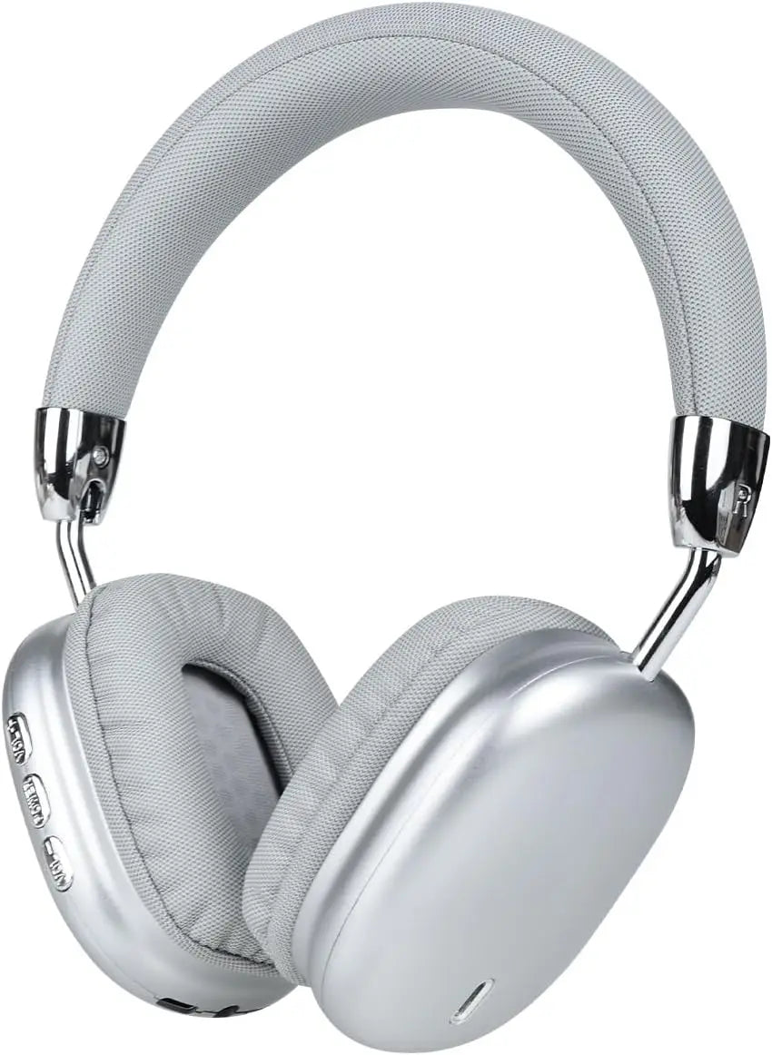 Wireless Over-Ear Headphones, Foldable Portable, Silver Metal, Mesh Fabric, Ideal For Travel Study Sports Music (Silver)