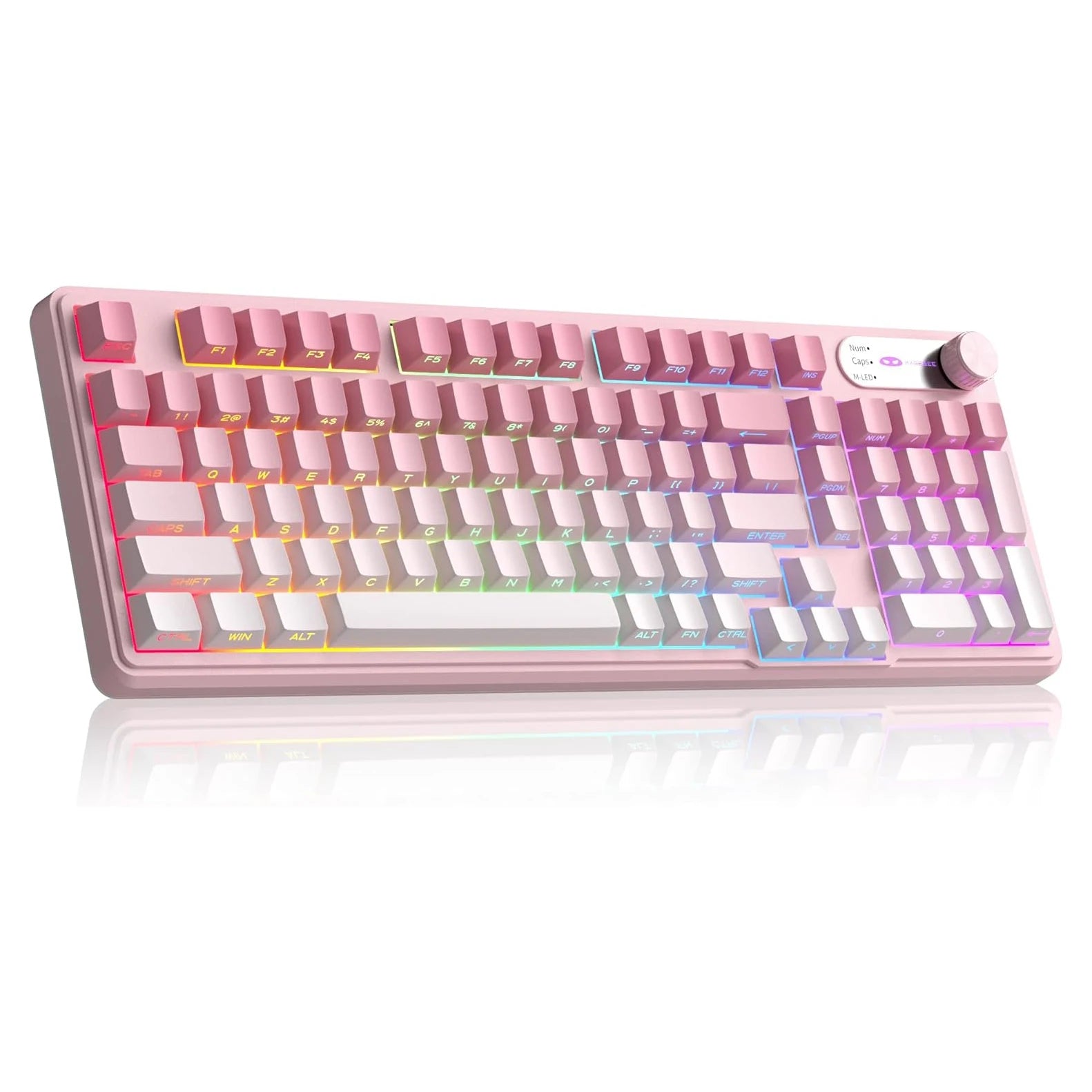 MageGee GK960 Wireless Gaming Keyboard, RGB Tri-Mode Wired/BT/2.4G Creamy Keyboard with Number Pad, 4000mAh Battery, Knob Contro