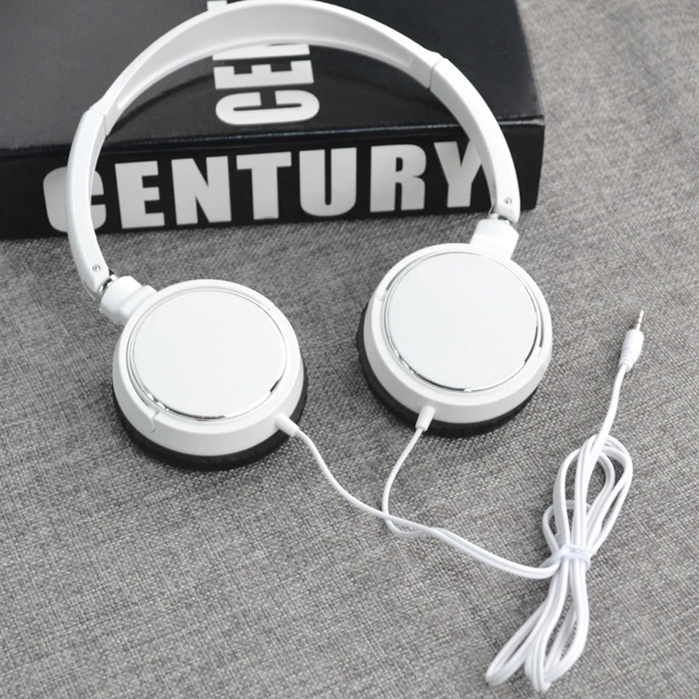 Adjustable Wired Headphone Portable Audio Bass Over Ear Foldable Headphone Black White HiFi Stereo 3.5mm Headset Tablet Supplies