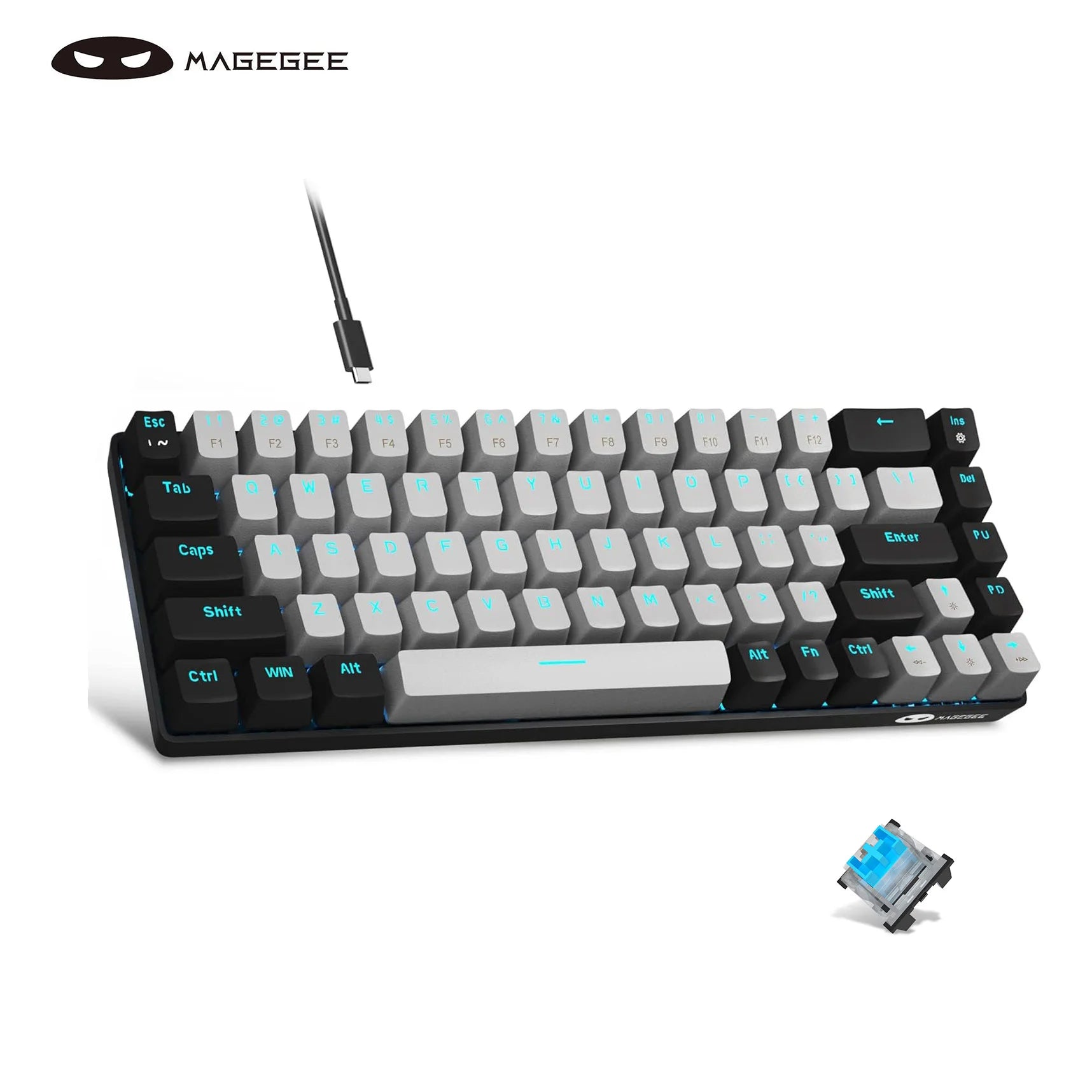 MageGee Portable 60% Mechanical Gaming Keyboard, MK-Box LED Backlit Compact 68 Keys Mini Wired Office Keyboard with Red Switch f