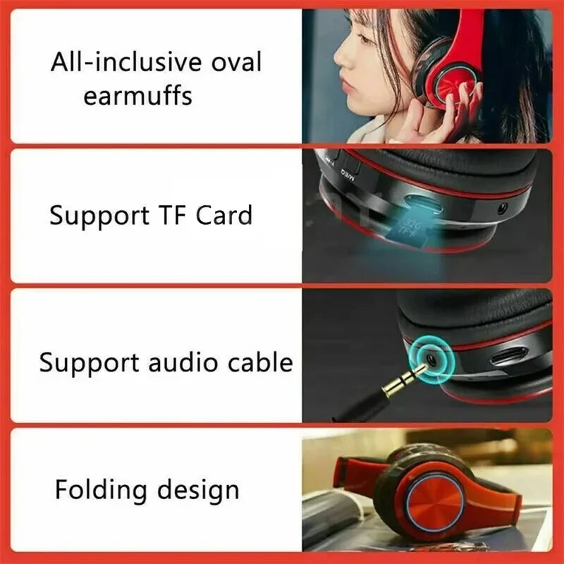 Bluetooth Headphones RGB Lighting Noise Cancellation Foldable Headsets Over Ear Stereo HIFI Sports Headset TF Music Player B39