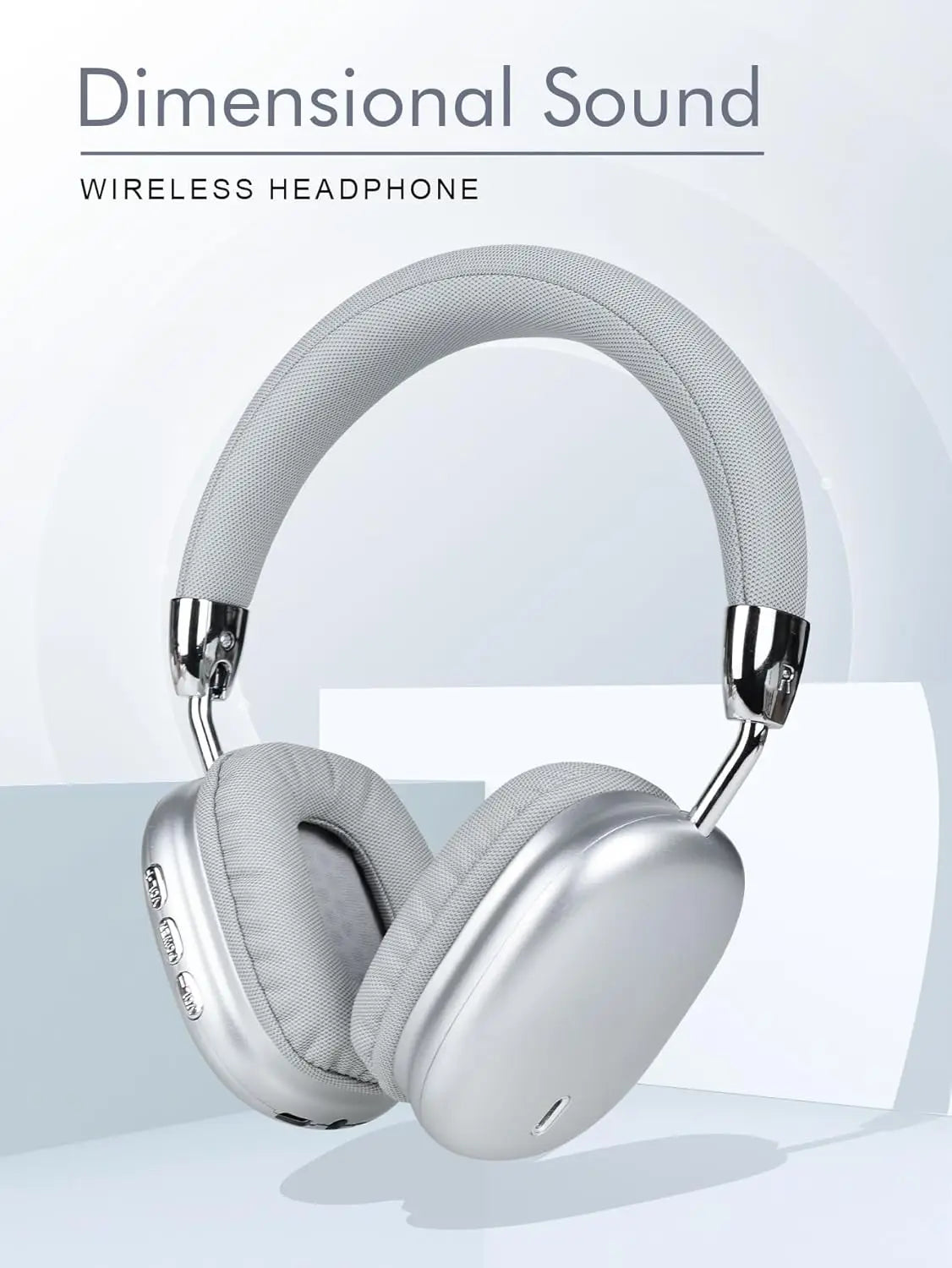 Wireless Over-Ear Headphones, Foldable Portable, Silver Metal, Mesh Fabric, Ideal For Travel Study Sports Music (Silver)