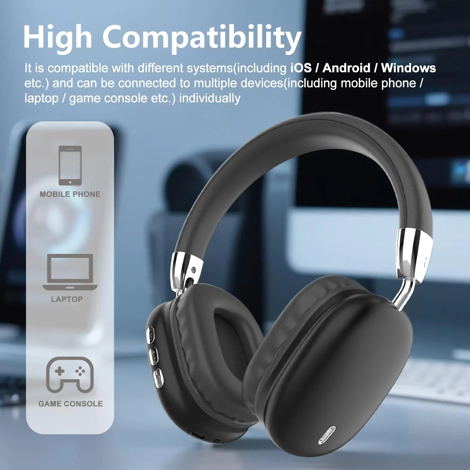 New Wireless Headset, Hifi Clear Call, Comfortable Fit With Head, Foldable, Rotatable, Stretchable. Compatible with Mobile Phone