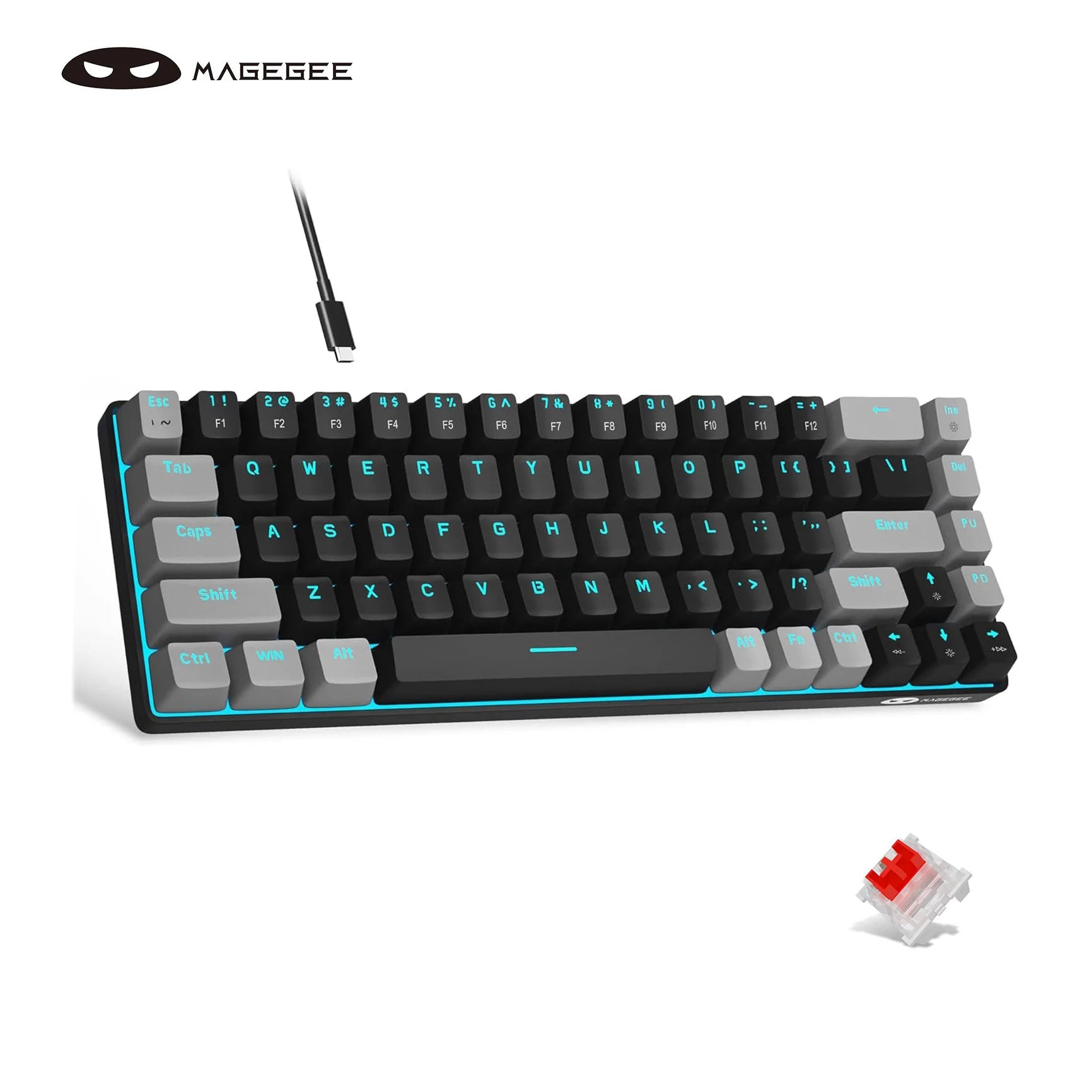 MageGee Portable 60% Mechanical Gaming Keyboard, MK-Box LED Backlit Compact 68 Keys Mini Wired Office Keyboard with Red Switch f